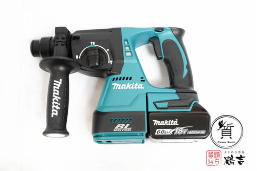 川崎でマキタ makitaの質入れ・買取りが高い店　鶴吉質店です。  マキタ makita HR244DRGX ブルー マキタカラー 充電式ハンマドリル 18V 6.0Ah バッテリ2個 充電器 ケース付 フルセット　を質預かり